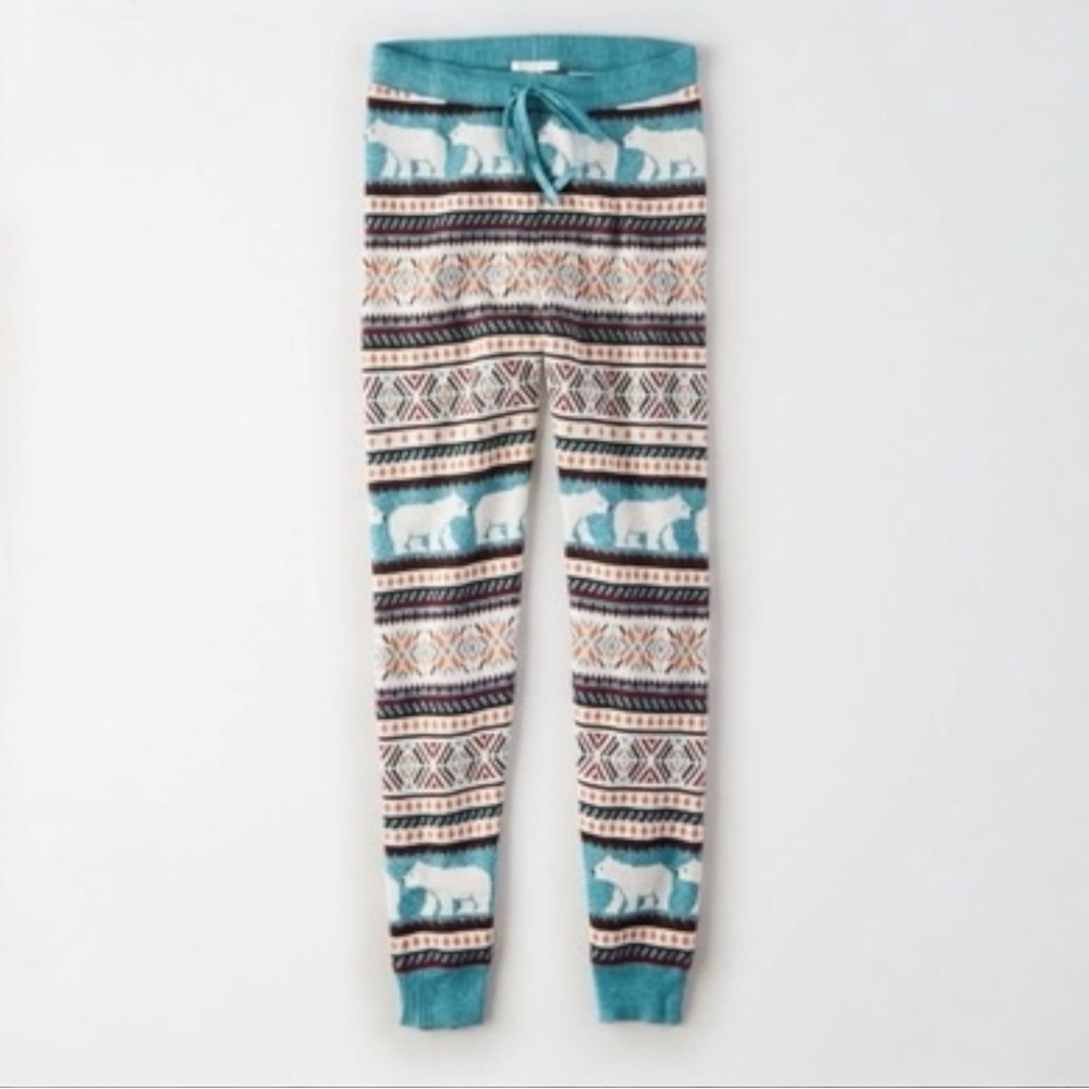 American Eagle Super High Rise Sweater Leggings Knit Pants Polar Bear Blue Large - Picture 2 of 6